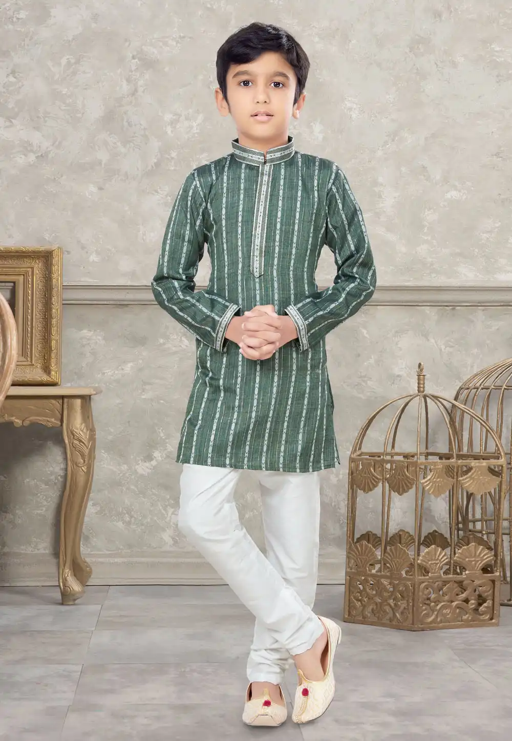 Green Cotton Kids Kurta Pajama 270994