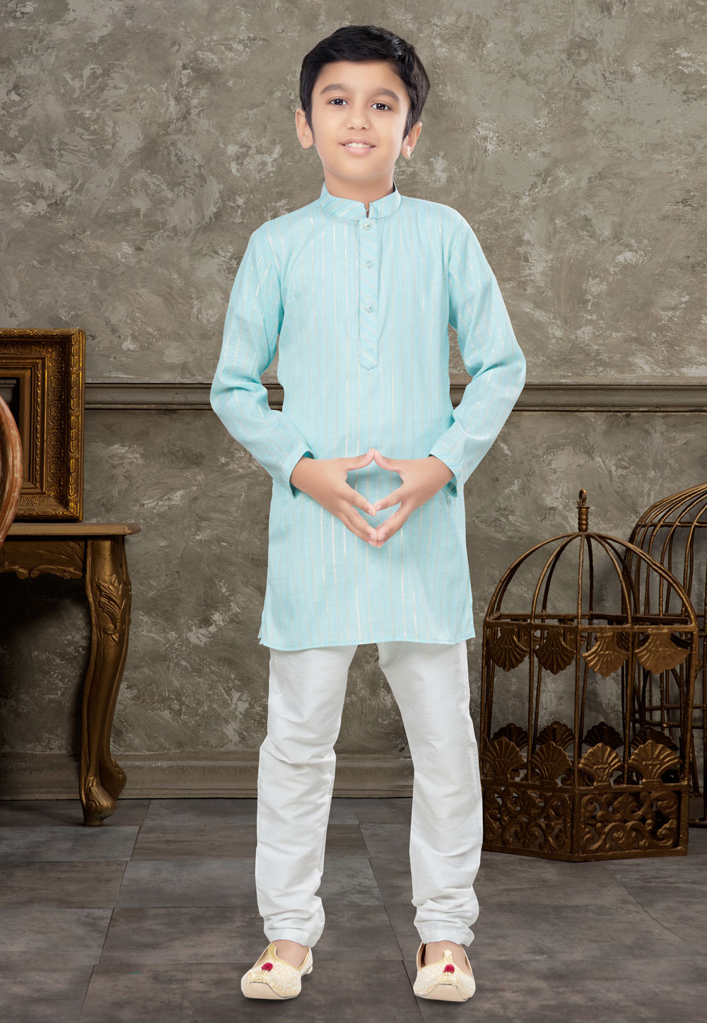 Sky Blue Cotton Kids Kurta Pajama 270996