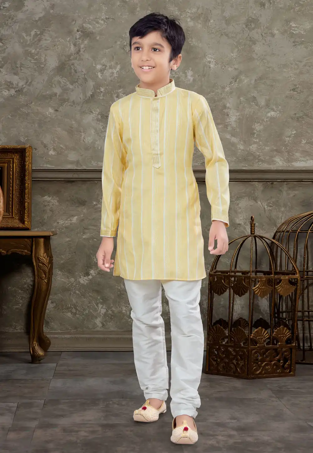 Yellow Cotton Kids Kurta Pajama 270997