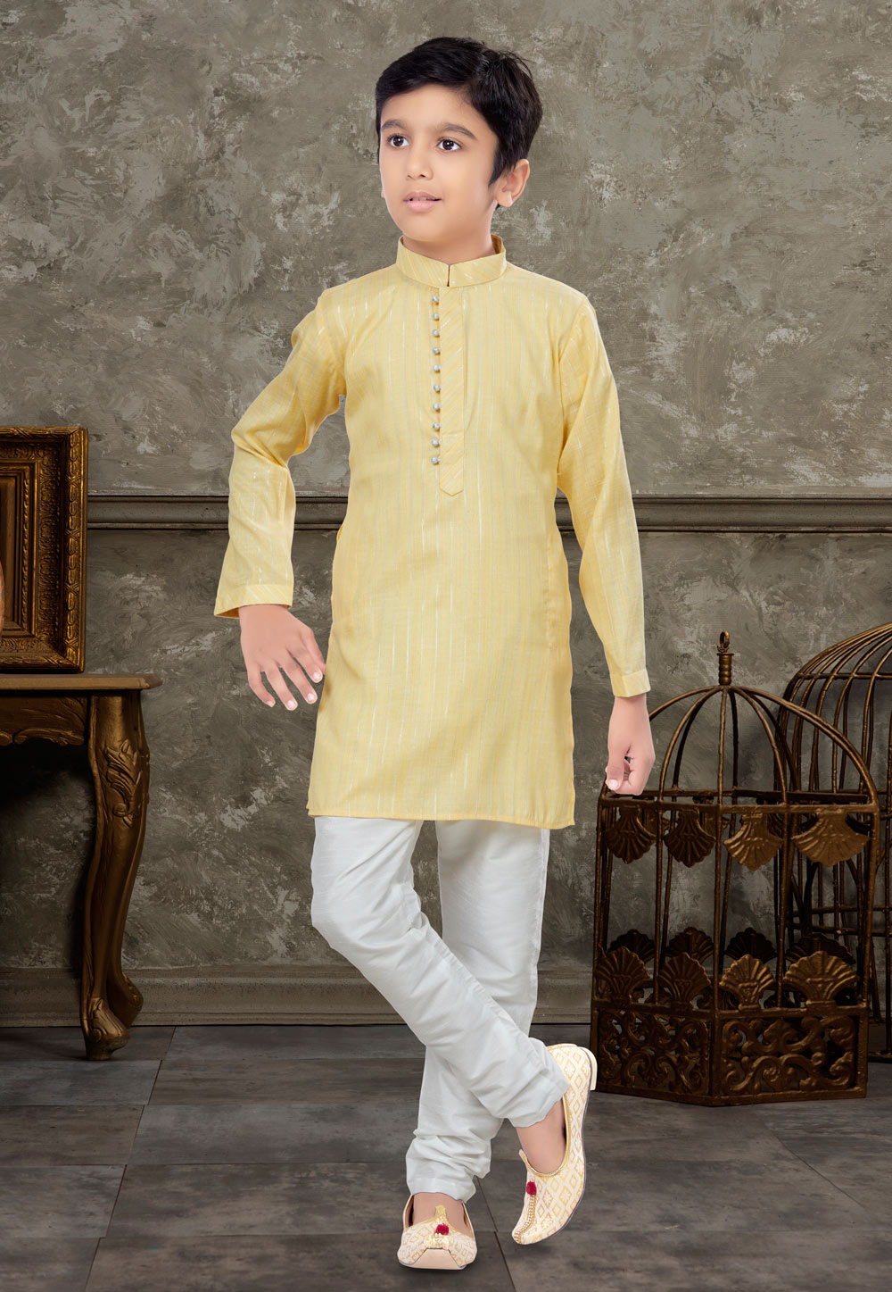 Yellow Cotton Kids Kurta Pajama 271001