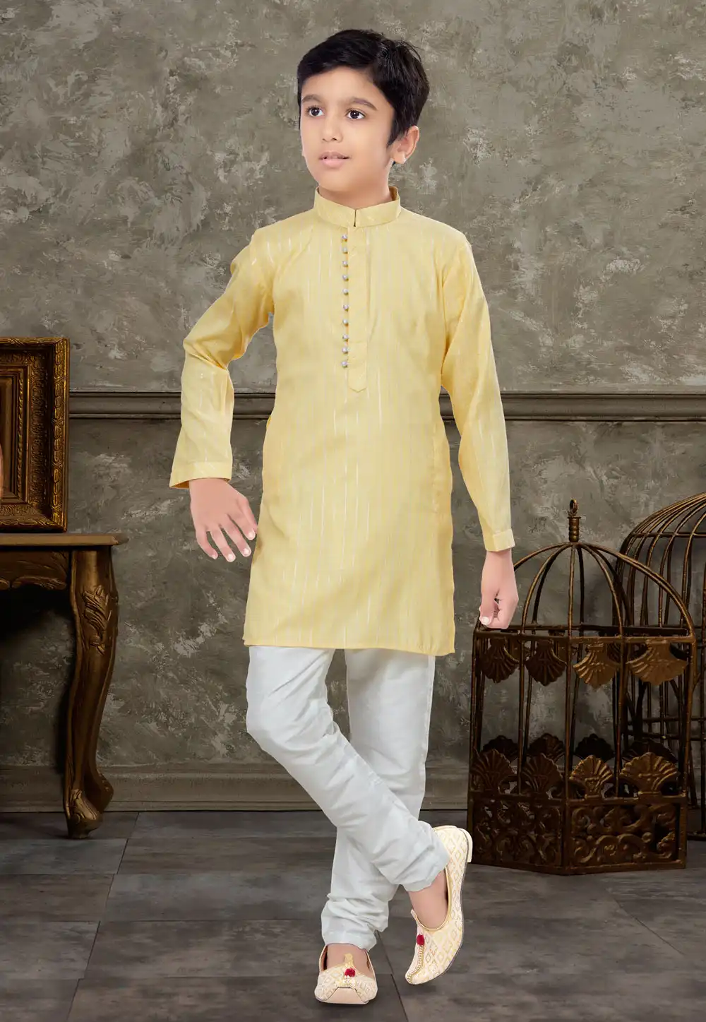 Yellow Cotton Kids Kurta Pajama 271001