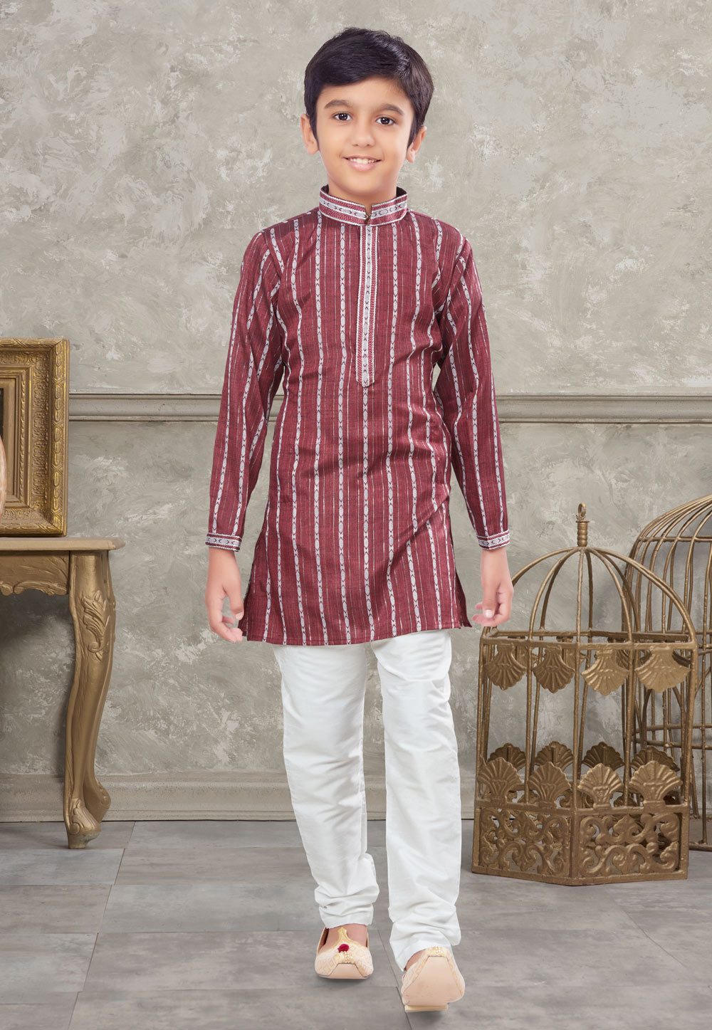 Maroon Cotton Kids Kurta Pajama 271002