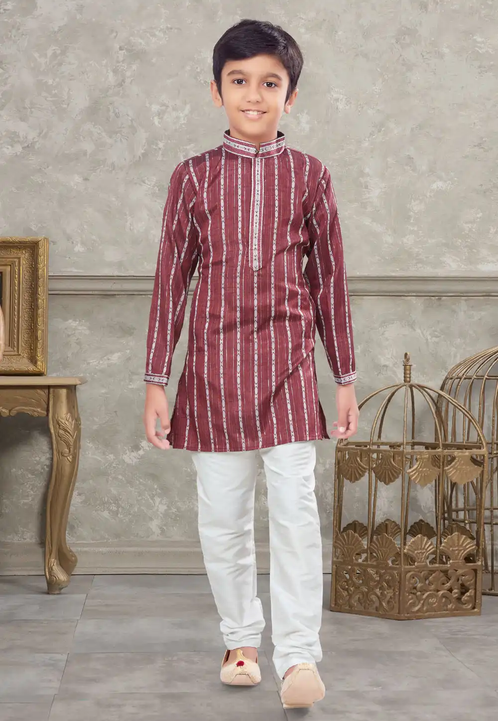Maroon Cotton Kids Kurta Pajama 271002