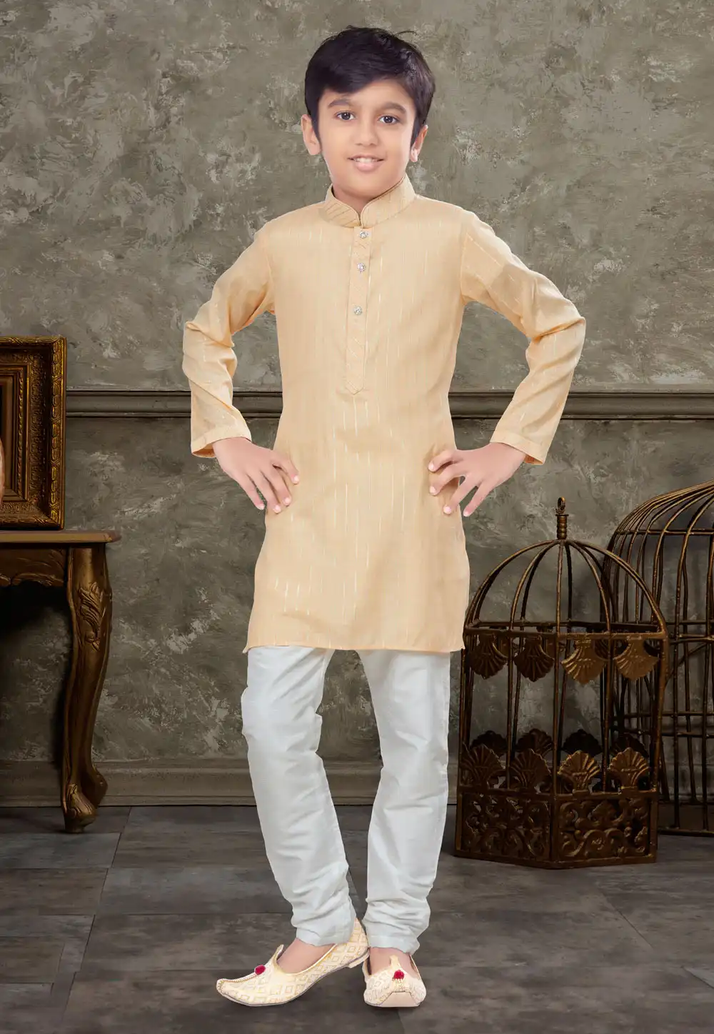 Yellow Cotton Kids Kurta Pajama 271003