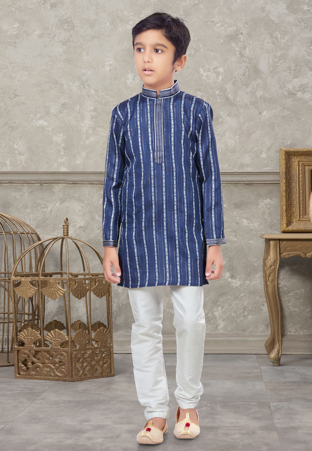 Navy Blue Cotton Kids Kurta Pajama 271004