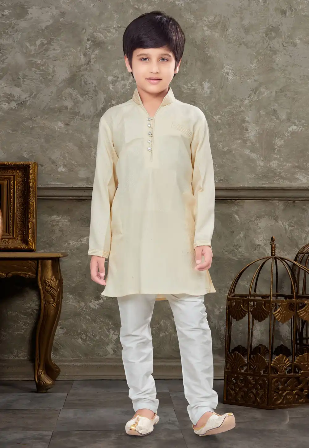 Beige Silk Kids Kurta Pajama 271005