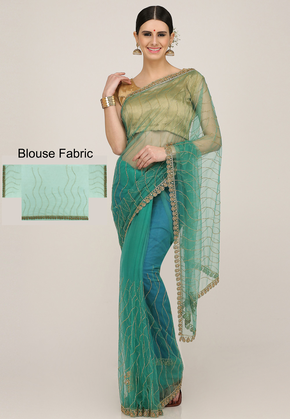 Sea Green Net Hand Work Festival Wear Saree 198171