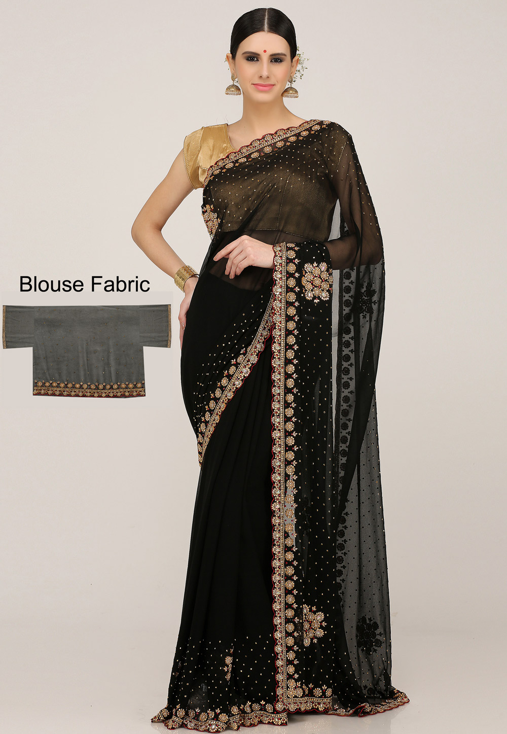 Black Georgette Hand Work Festival Wear Saree 198159