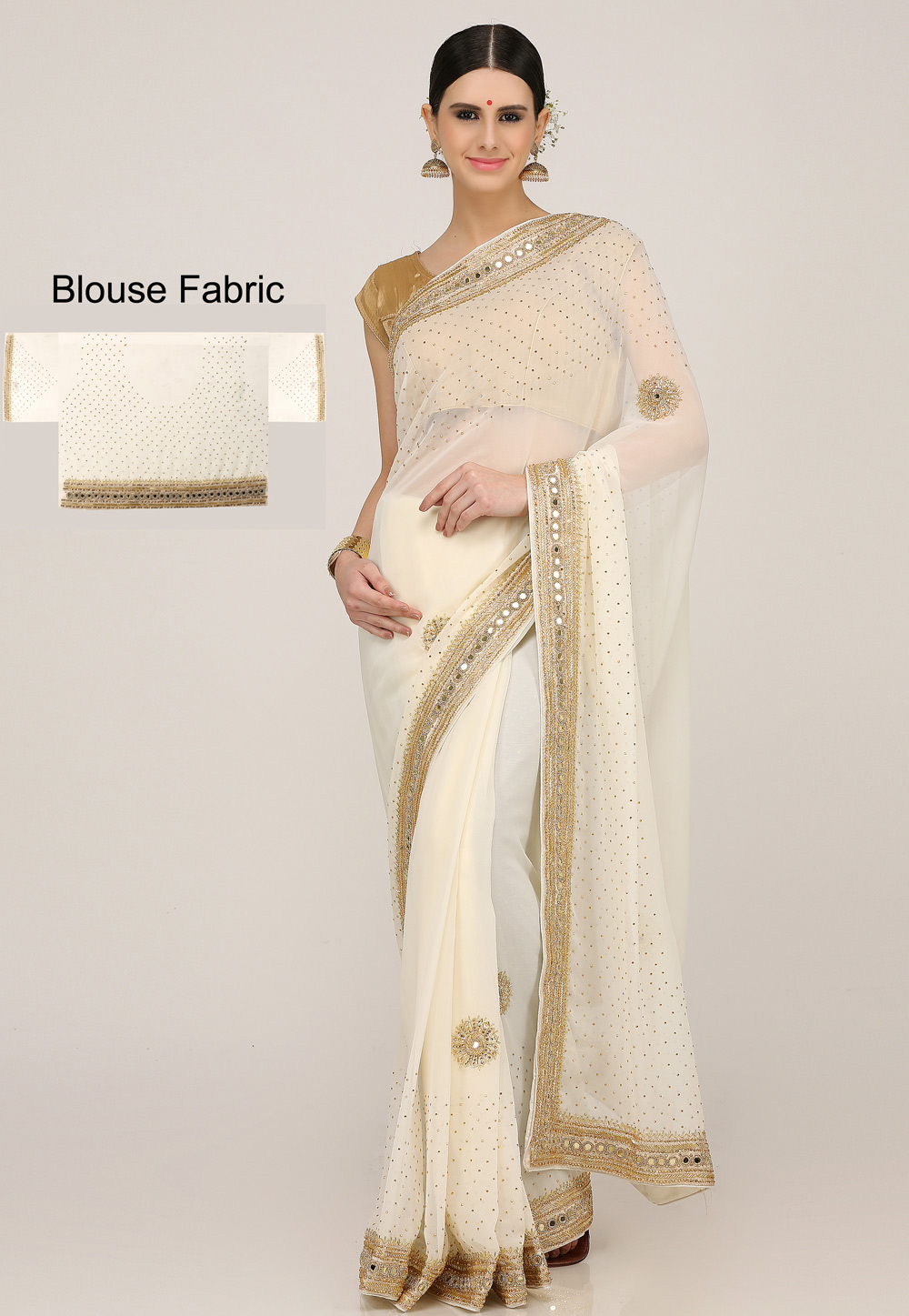 Cream Georgette Hand Work Festival Wear Saree 198161