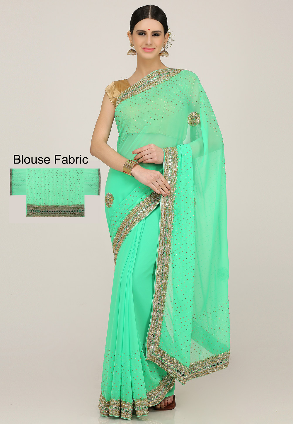 Light Green Georgette Hand Work Festival Wear Saree 198165