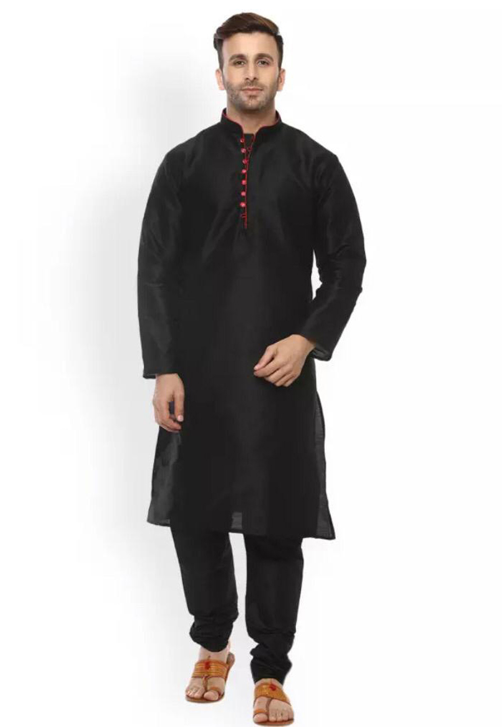 Black Dupion Readymade Kurta Pajama 160517
