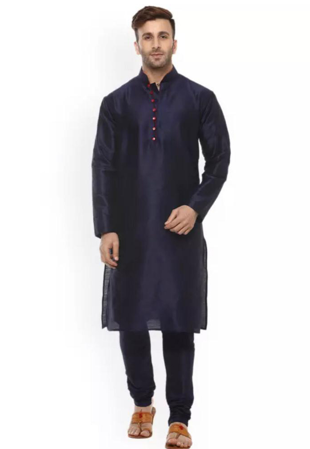 Navy Blue Dupion Readymade Kurta Pajama 160520