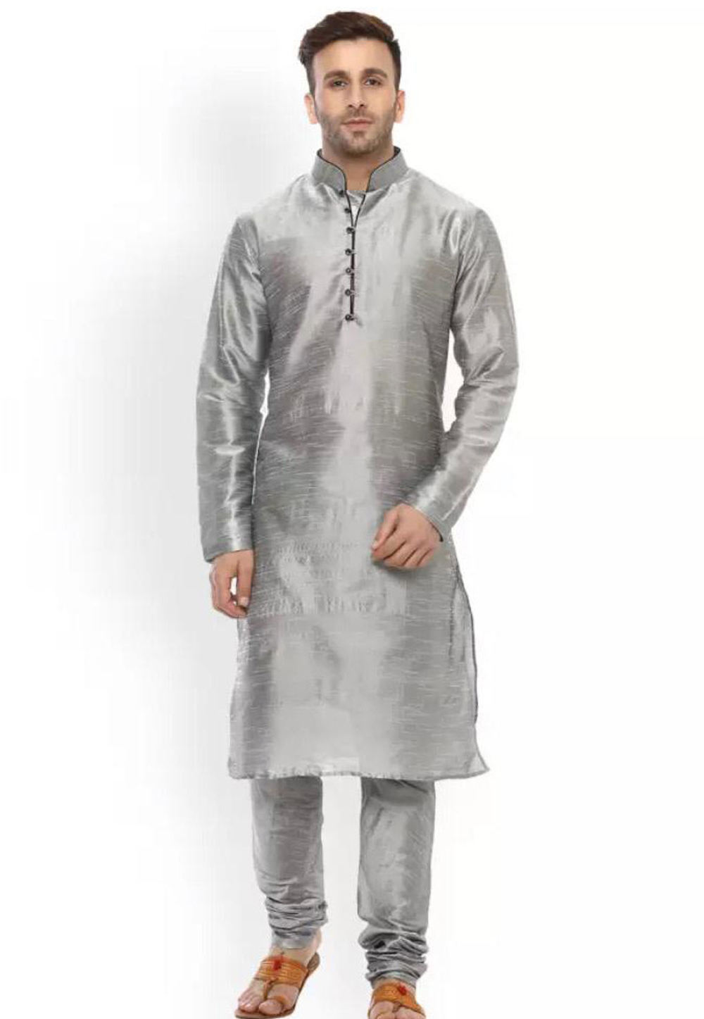 Silver Dupion Readymade Kurta Pajama 160521