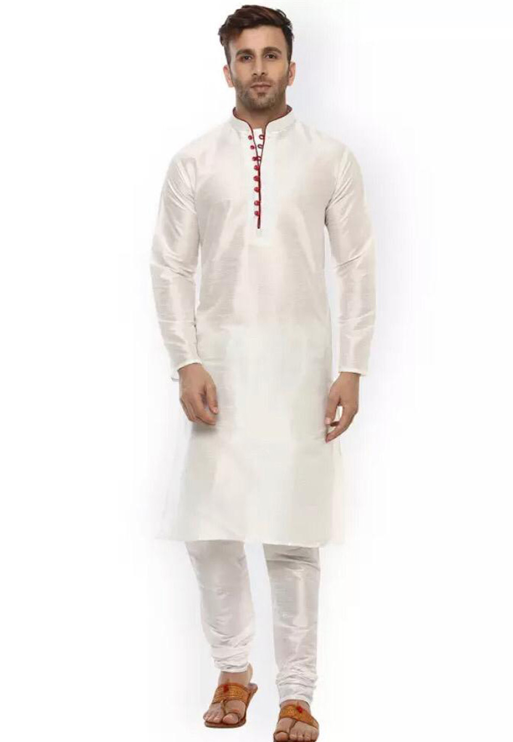 Off White Dupion Readymade Kurta Pajama 160524