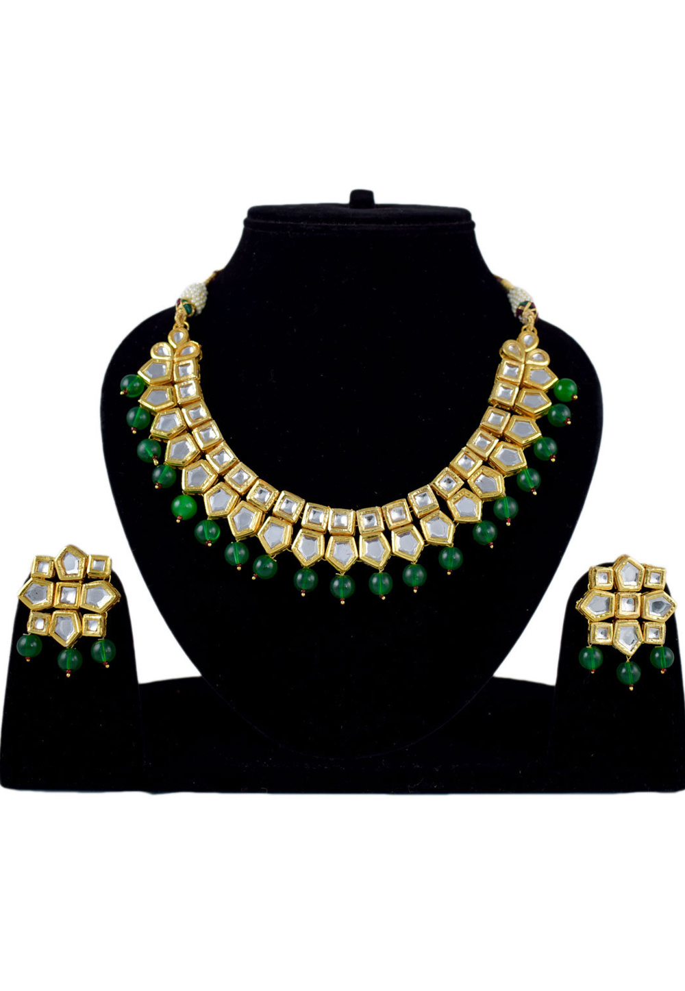 Green Alloy Necklace Set With Earrings 169306