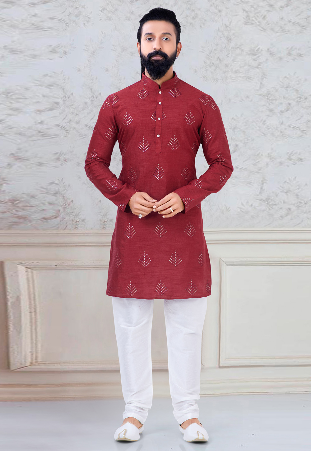 Maroon Silk Kurta Pajama 245443