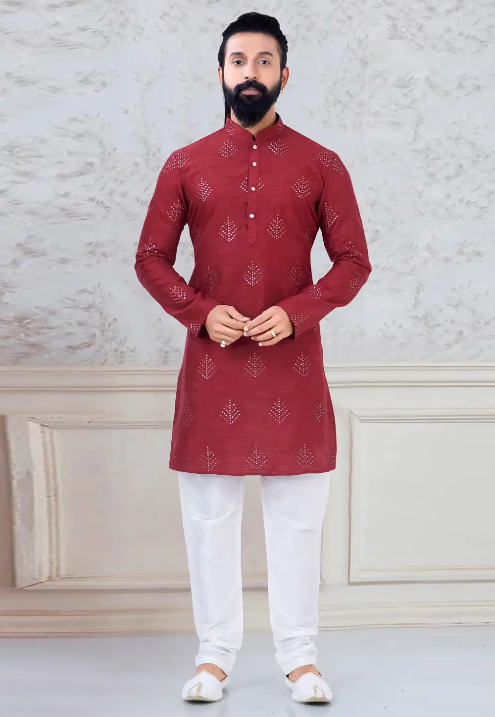 Maroon Silk Kurta Pajama 245443
