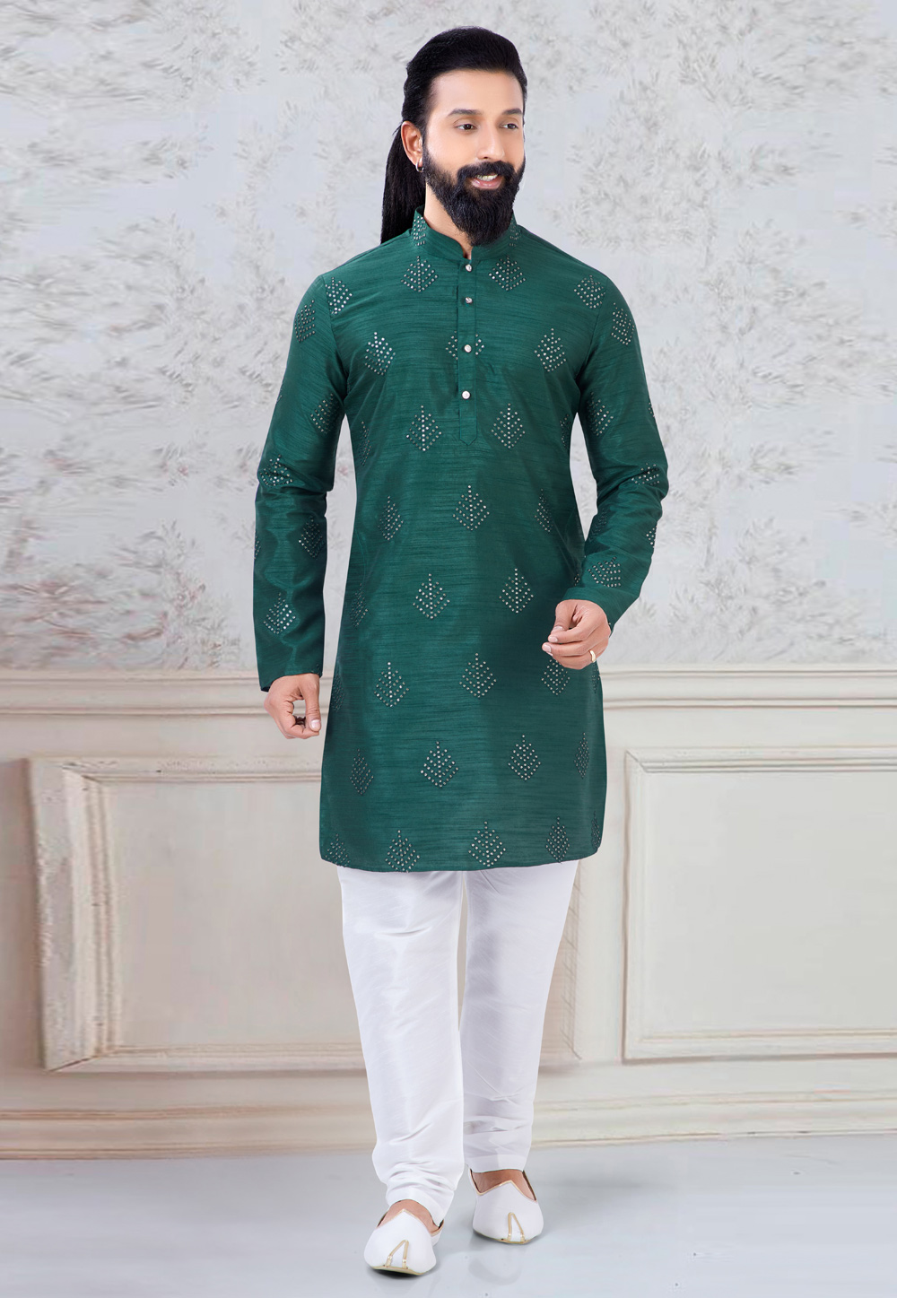 Green Silk Kurta Pajama 245445