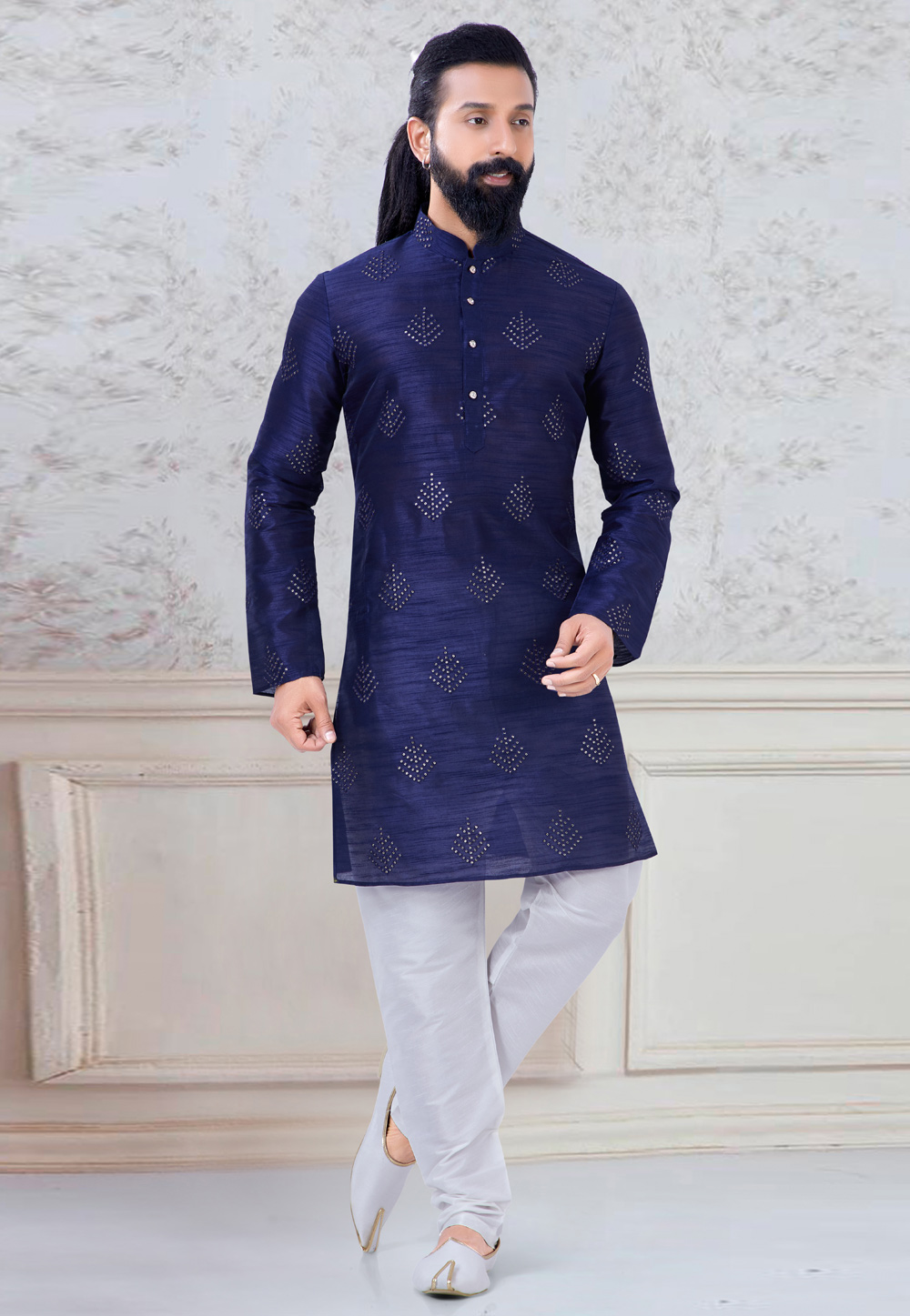Navy Blue Silk Kurta Pajama 245450