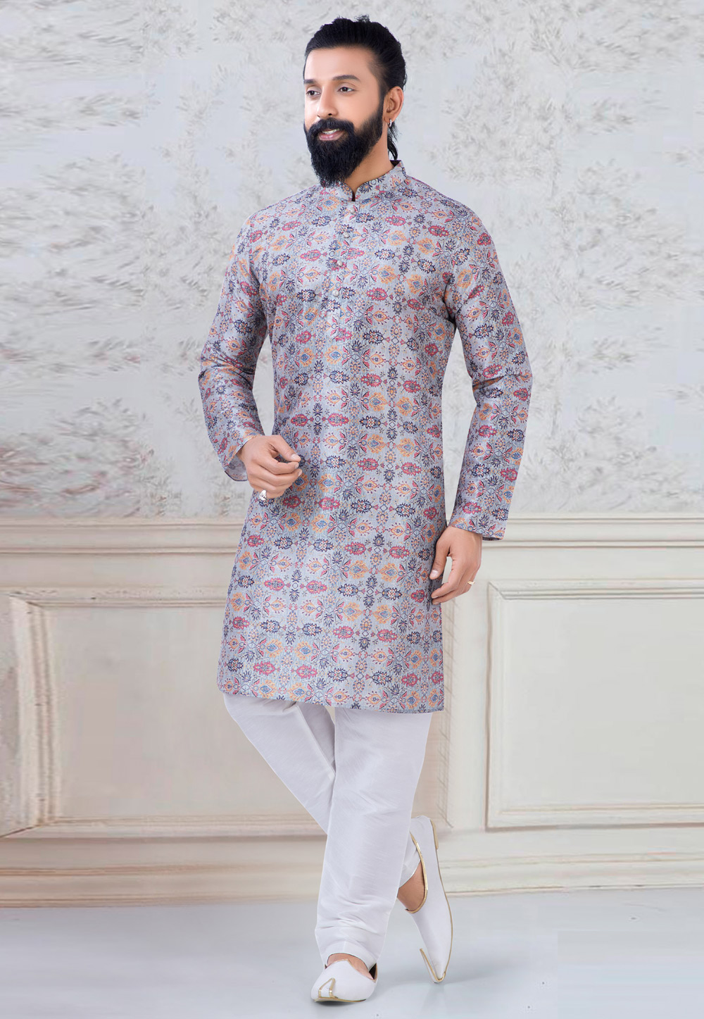 Grey Silk Kurta Pajama 245451