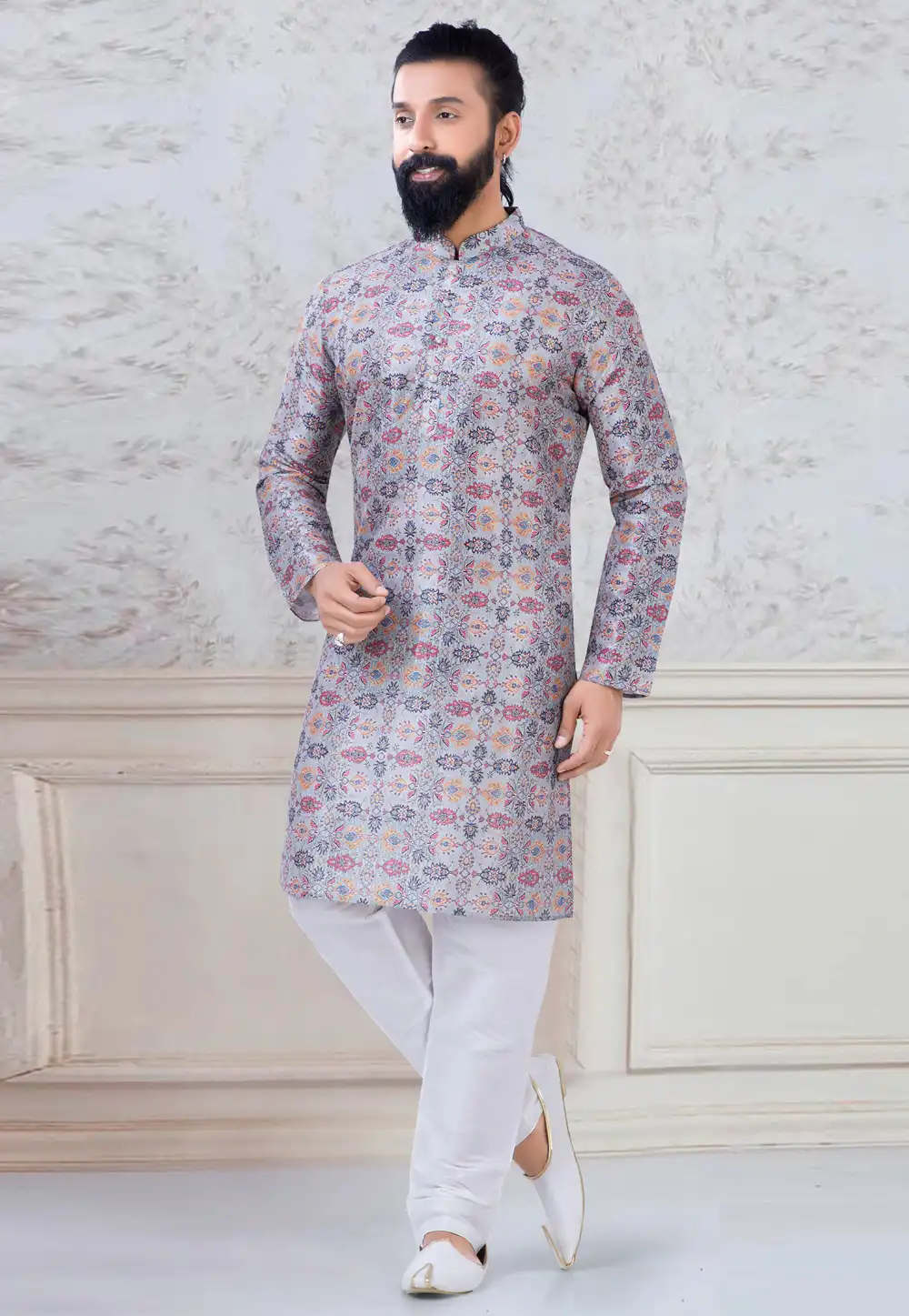 Grey Silk Kurta Pajama 245451