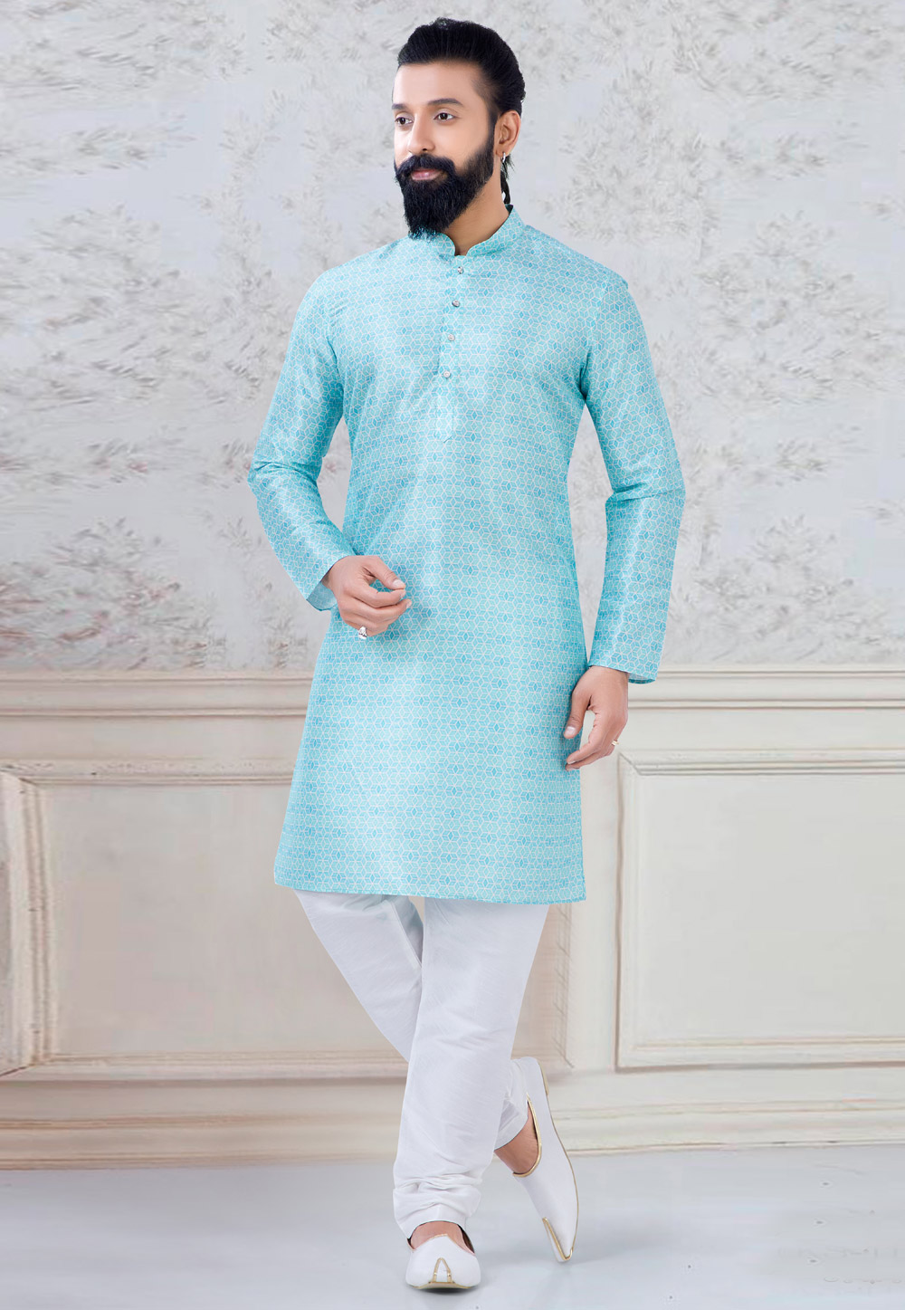 Sky Blue Silk Kurta Pajama 245454