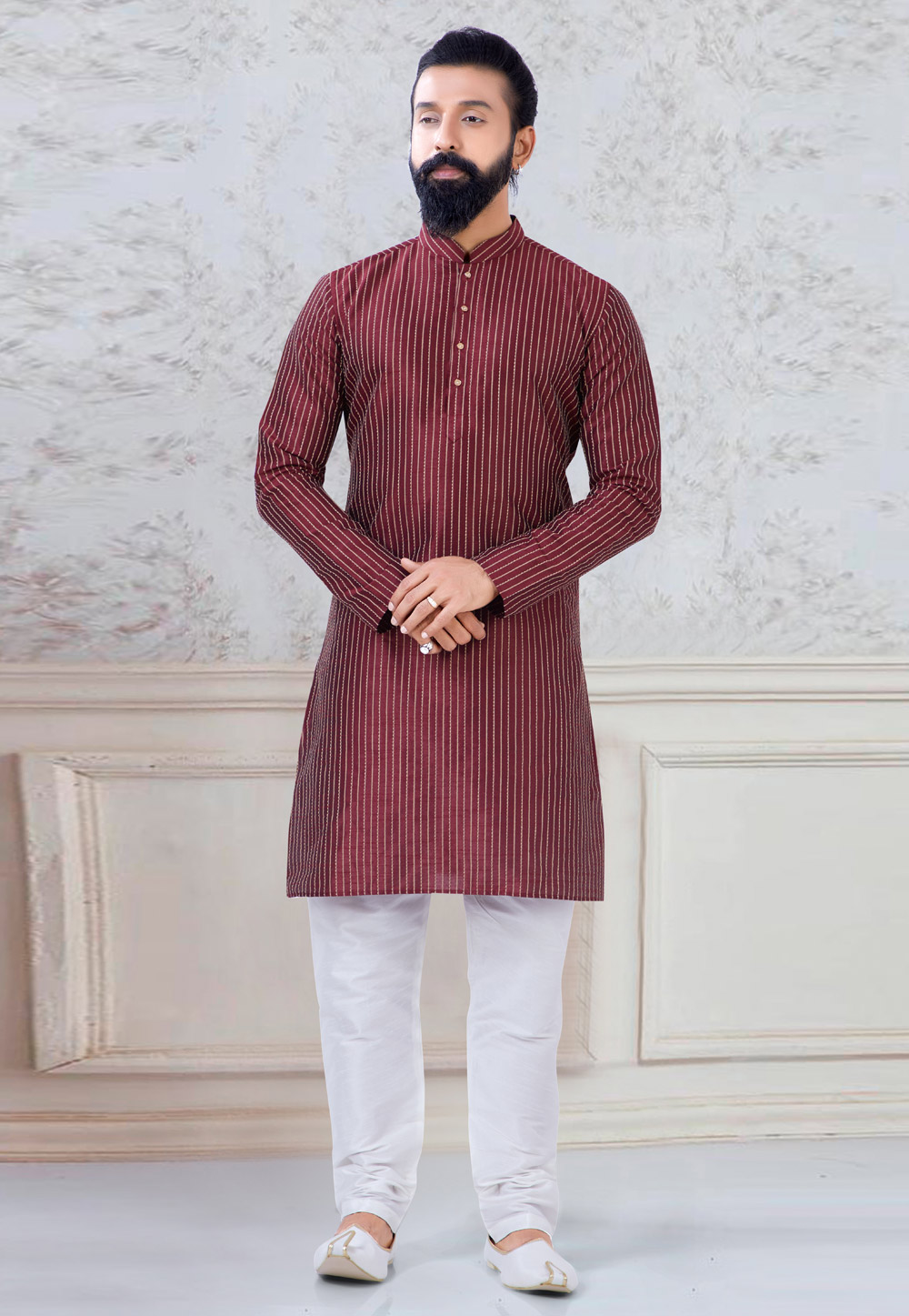 Maroon Silk Kurta Pajama 245456