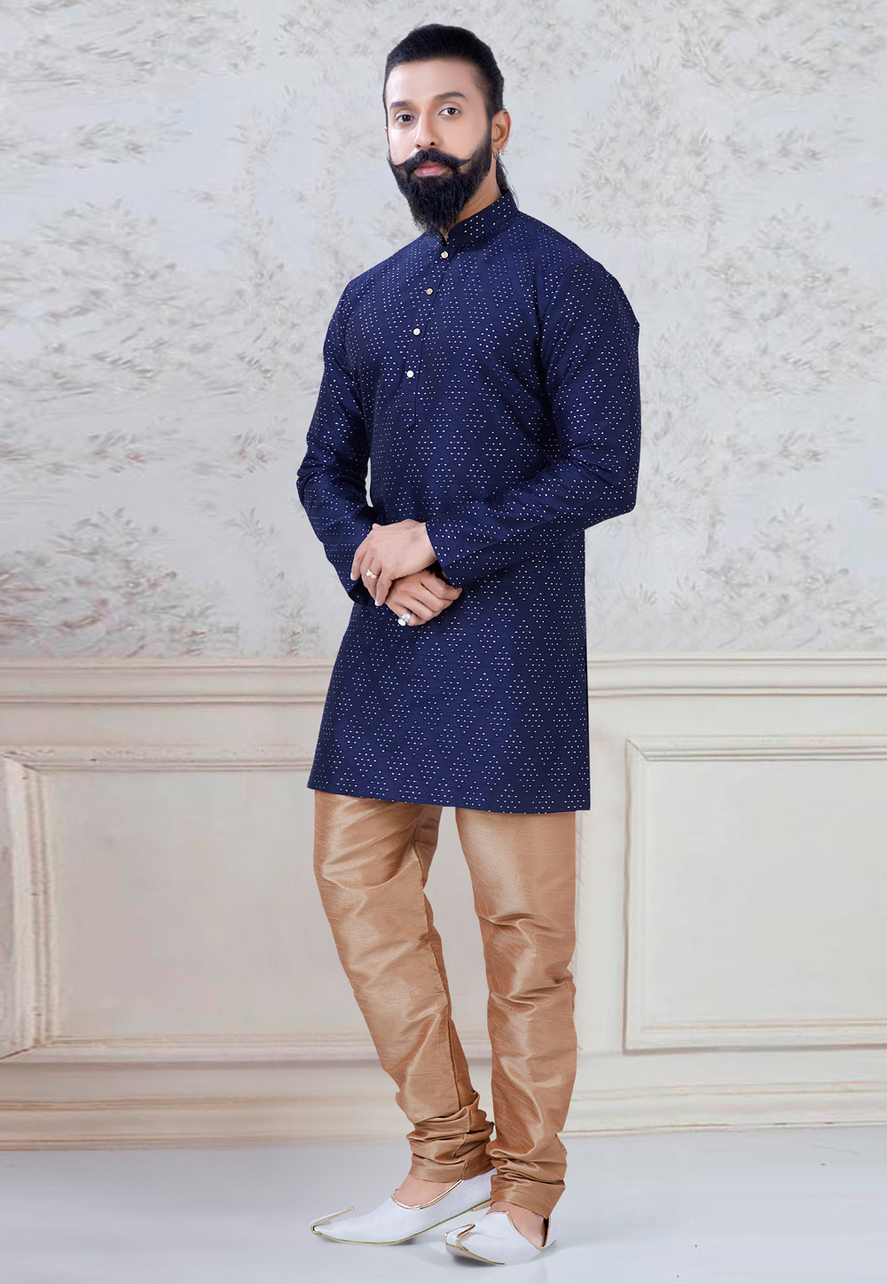 Navy Blue Silk Kurta Pajama 245476