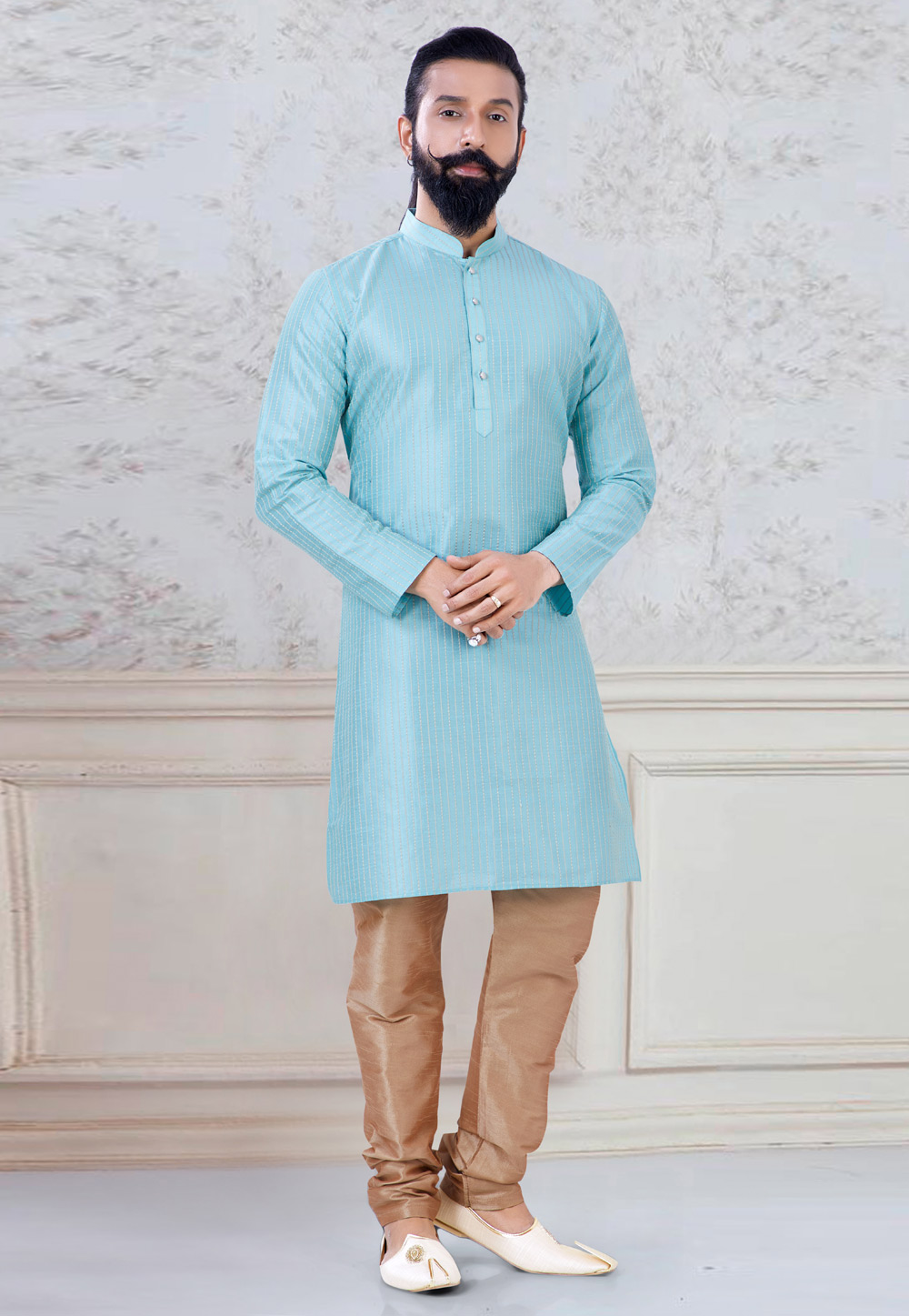 Sky Blue Silk Kurta Pajama 245478