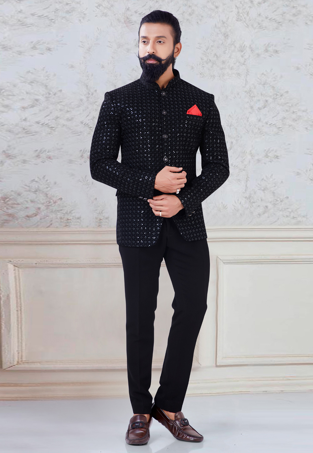 Black Velvet Jodhpuri Suit 245437