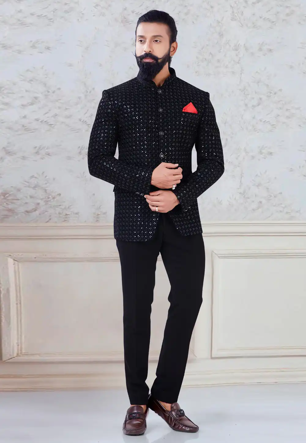 Black Velvet Jodhpuri Suit 245437