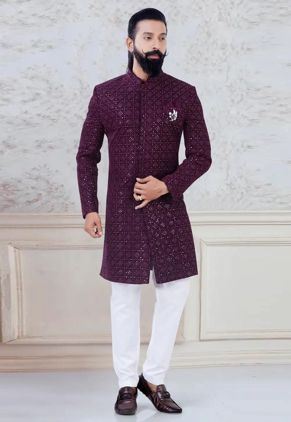 Wine Velvet Indo Western Suit 245439