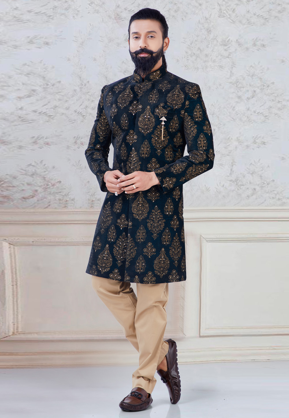 Teal Velvet Indo Western Suit 245441