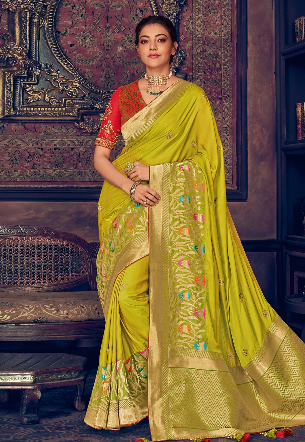 Kajal Aggarwal Green Silk Festival Wear Saree 199439