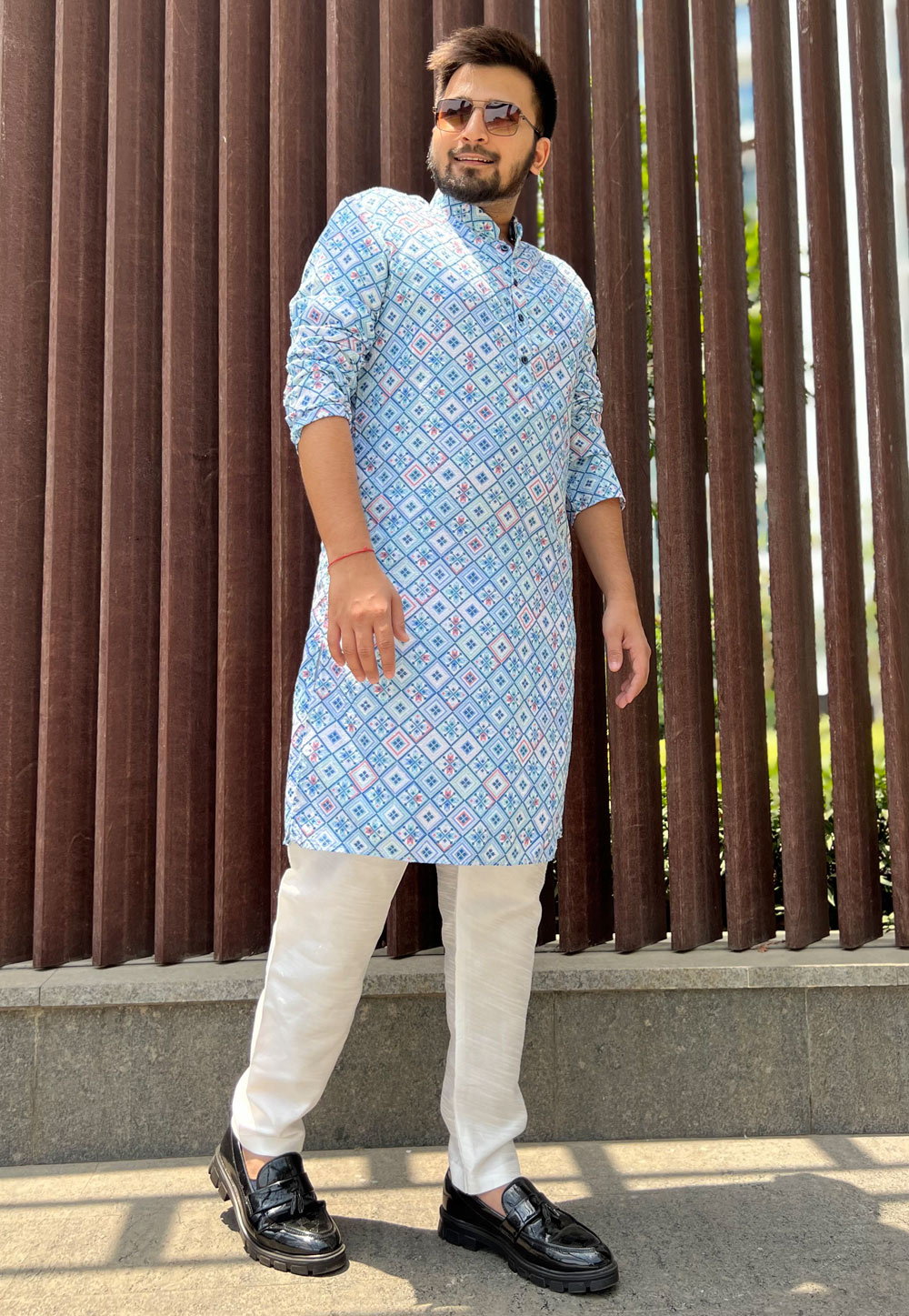 Sky Blue Soft Cotton Kurta Pajama 262374