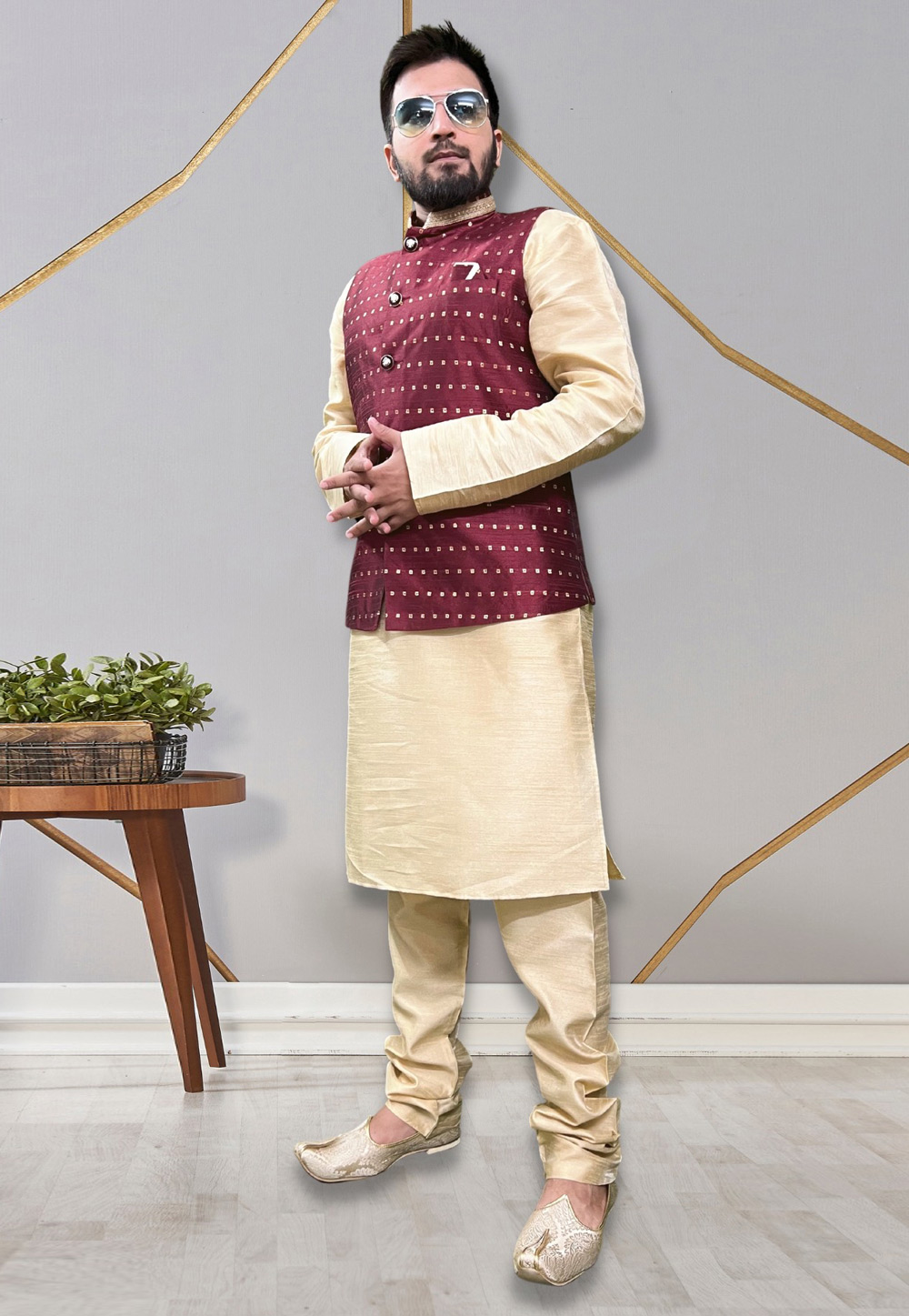 Beige Silk Kurta Pajama With Jacket 265247