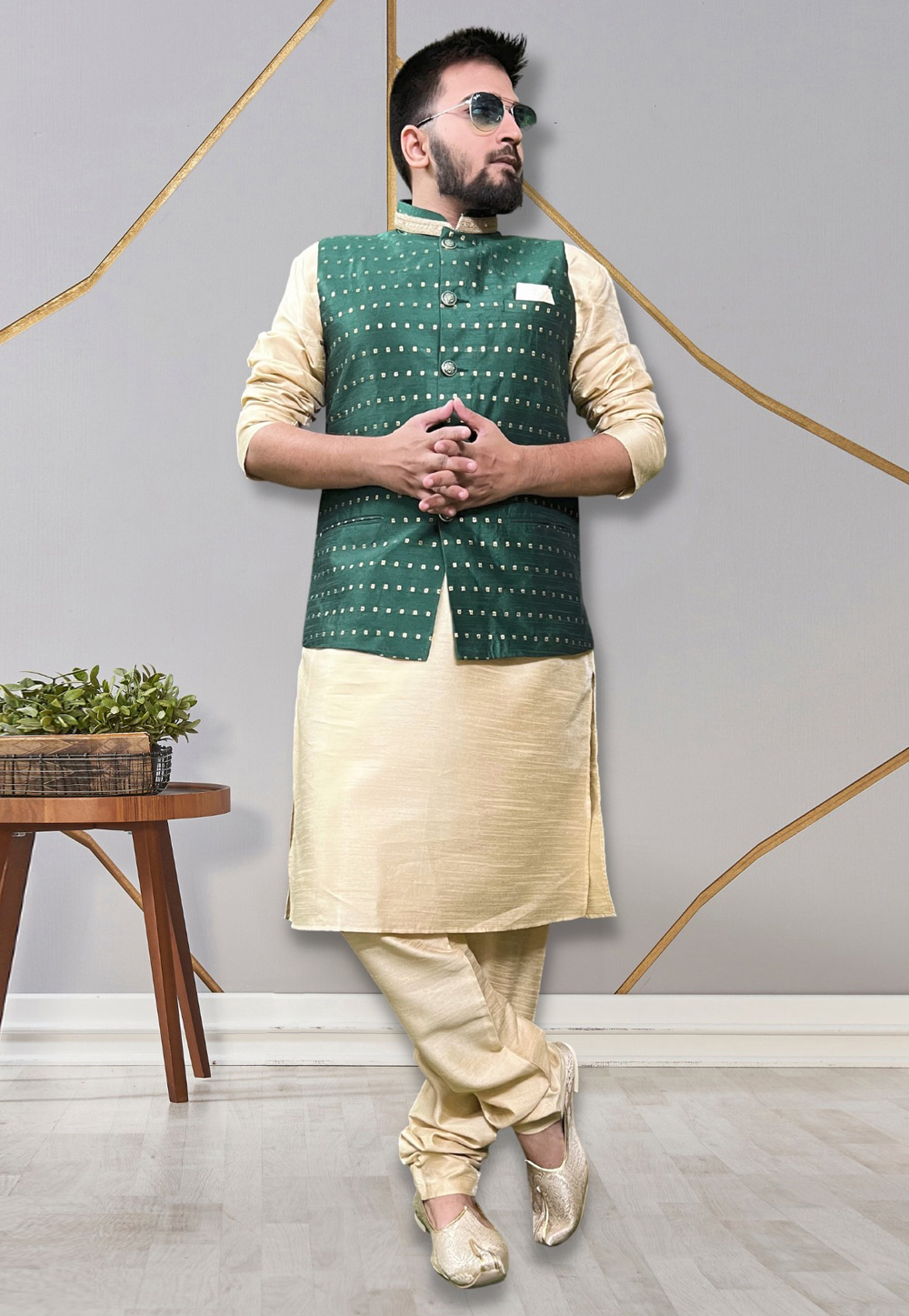 Beige Silk Kurta Pajama With Jacket 265248