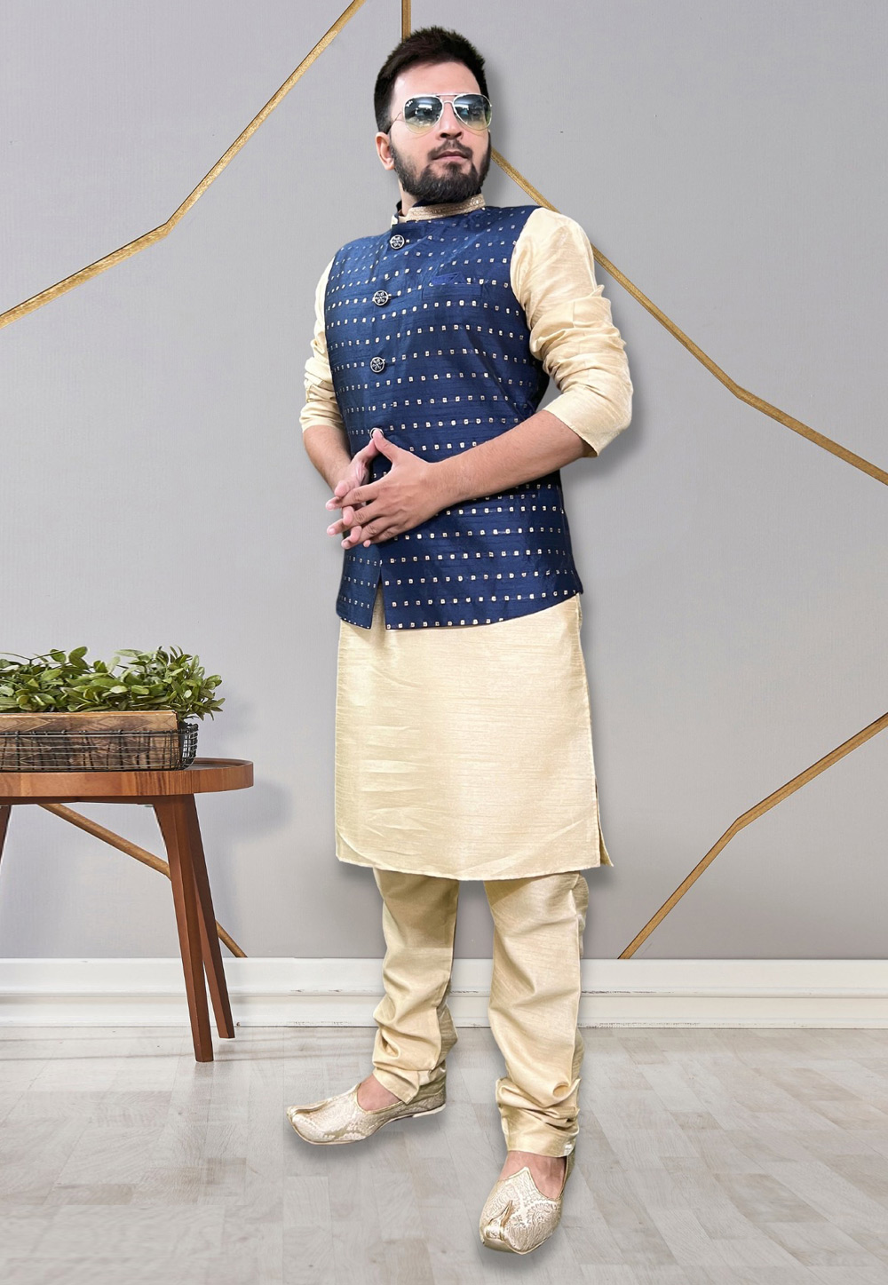 Beige Silk Kurta Pajama With Jacket 265249