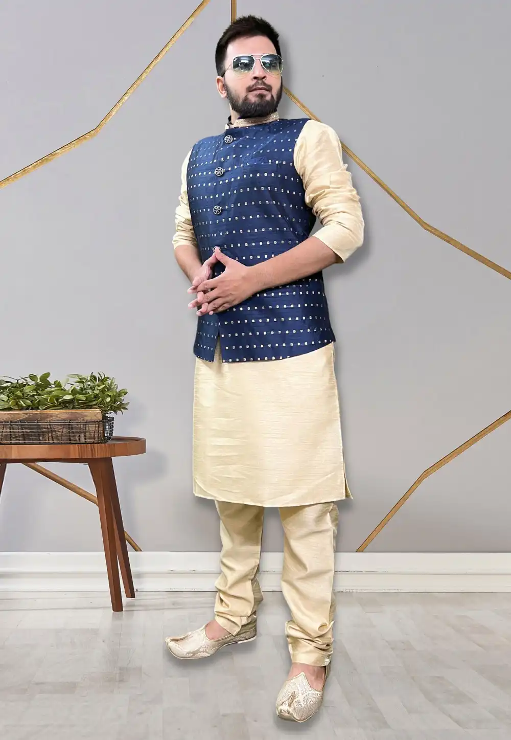 Beige Silk Kurta Pajama With Jacket 265249