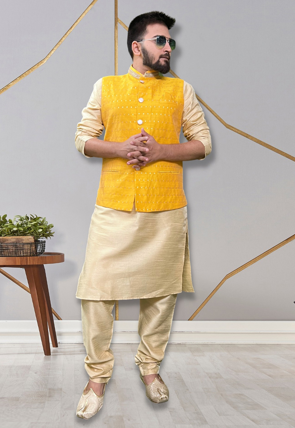 Beige Silk Kurta Pajama With Jacket 265250