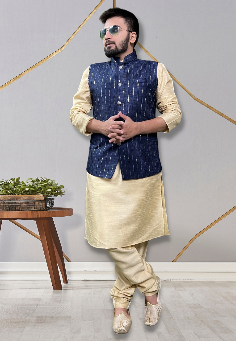 Beige Silk Kurta Pajama With Jacket 265251