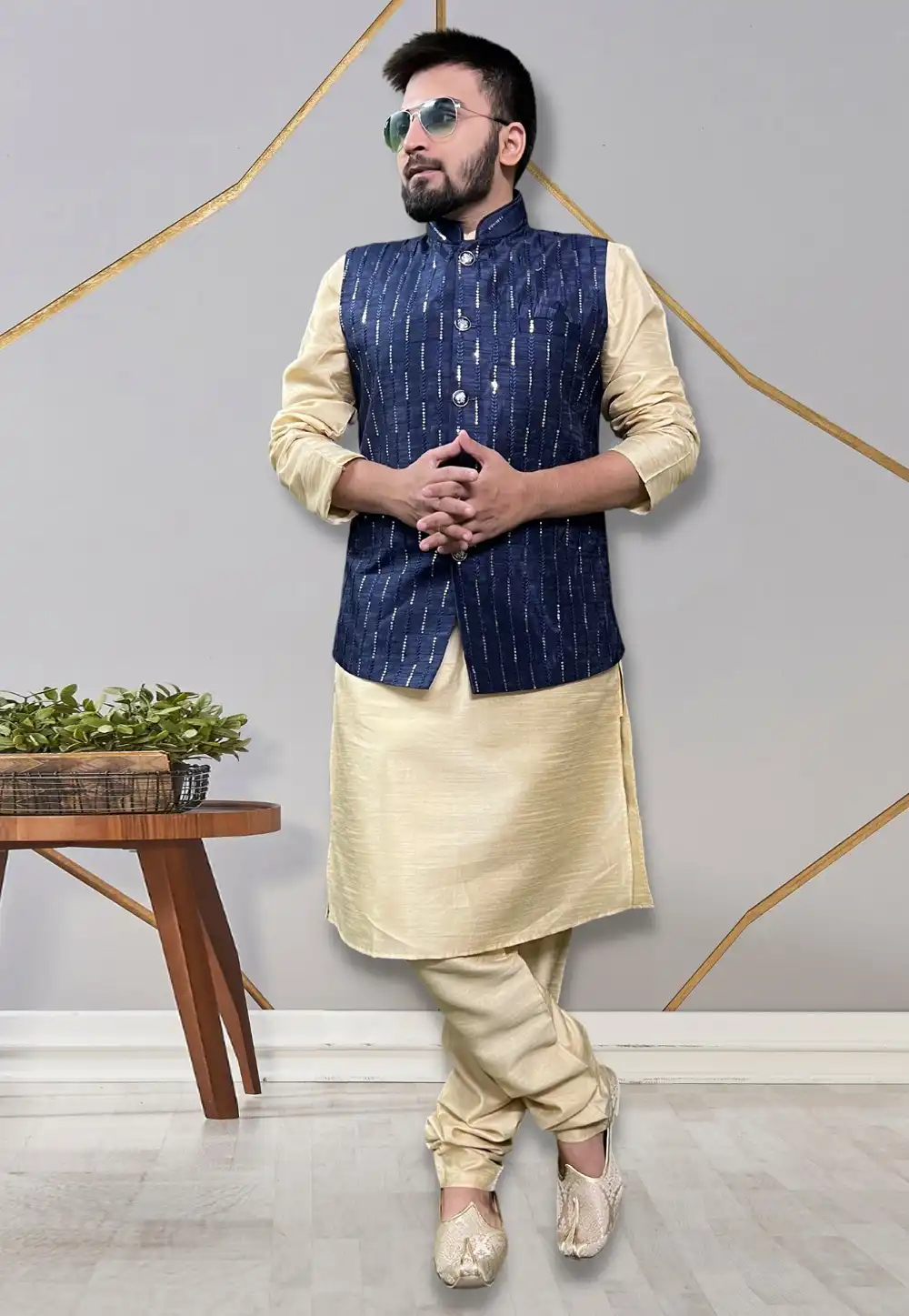 Beige Silk Kurta Pajama With Jacket 265251