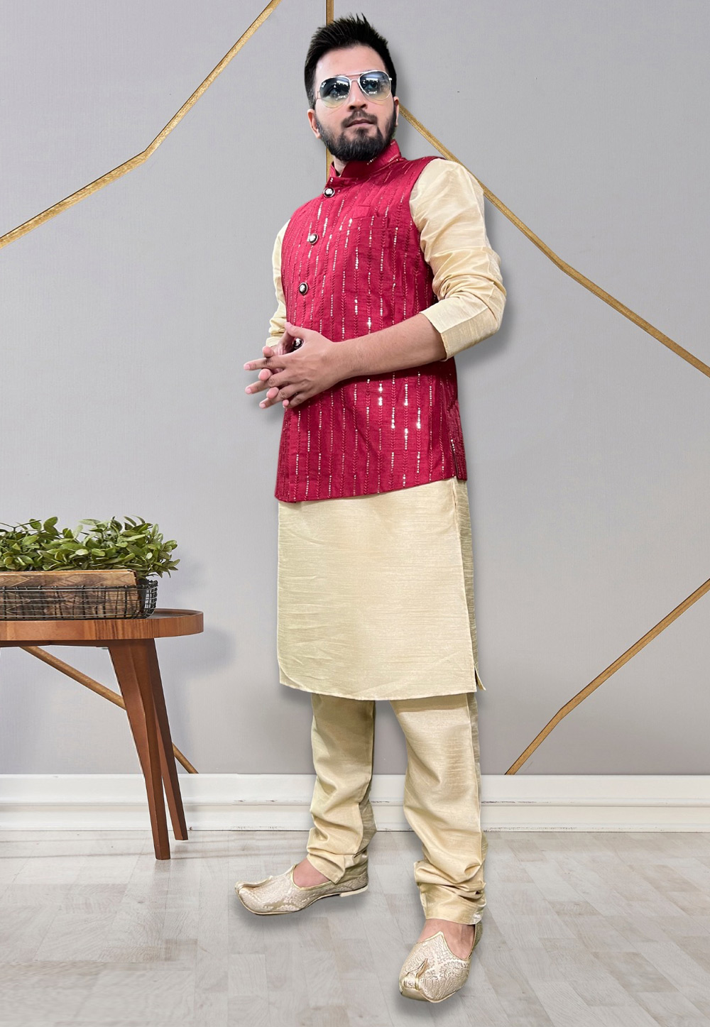 Beige Silk Kurta Pajama With Jacket 265252
