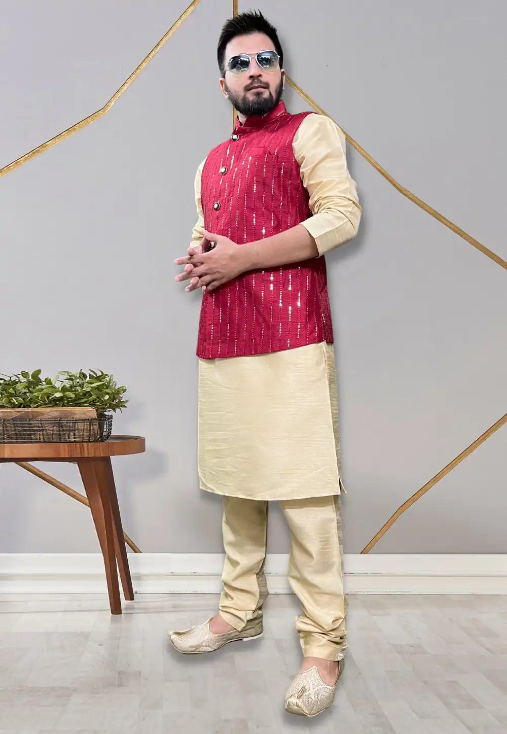 Beige Silk Kurta Pajama With Jacket 265252