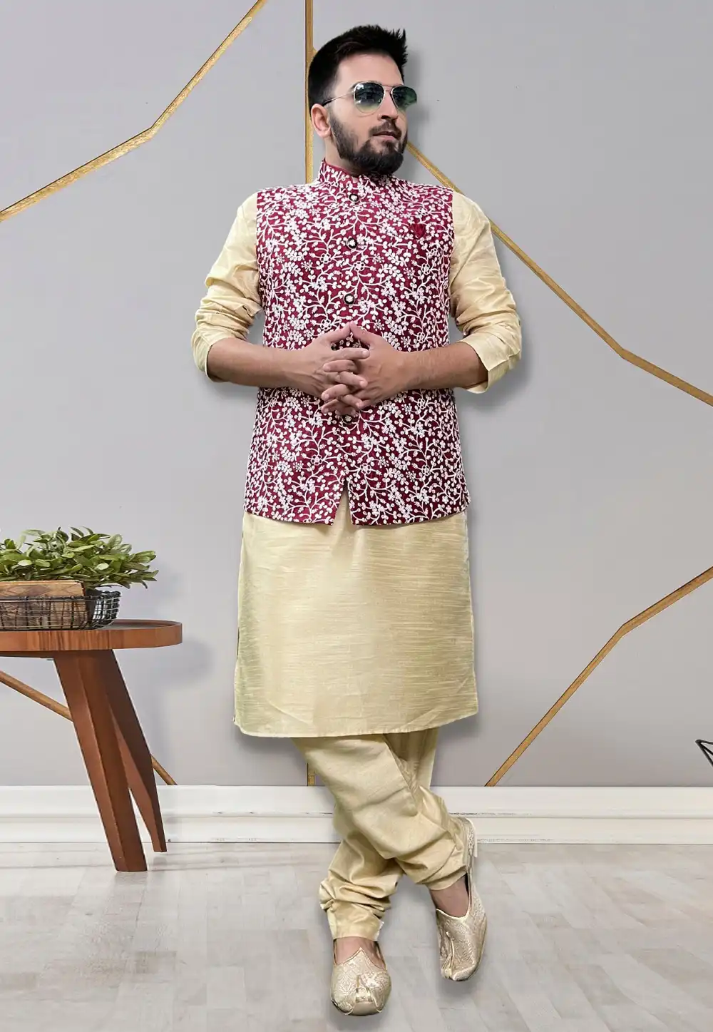 Beige Silk Kurta Pajama With Jacket 265253