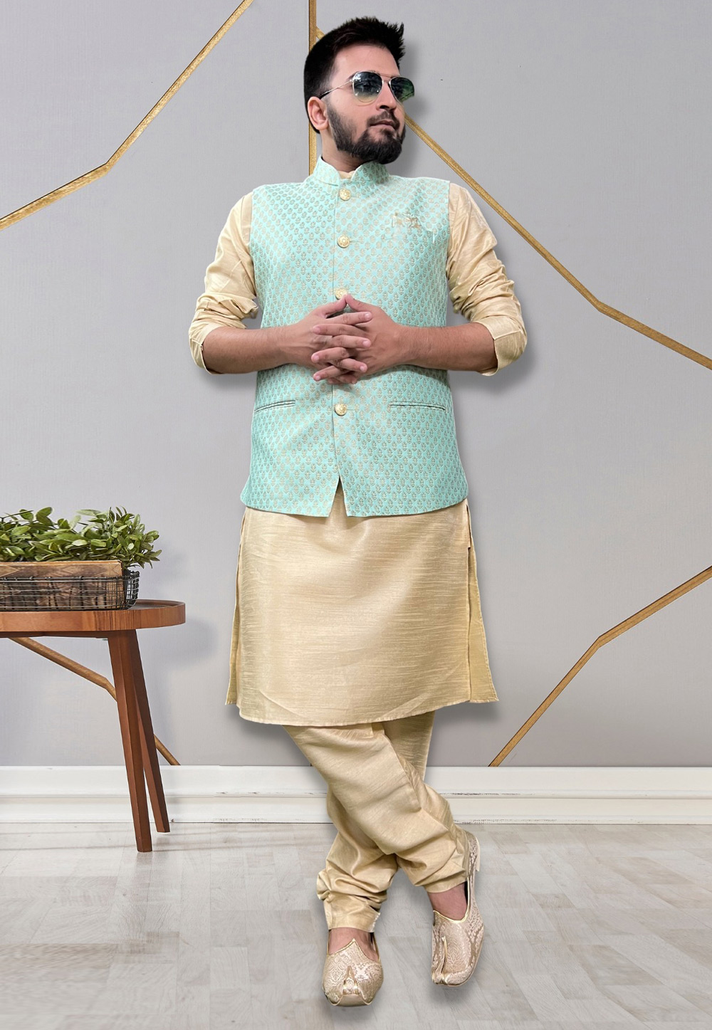 Beige Silk Kurta Pajama With Jacket 265254