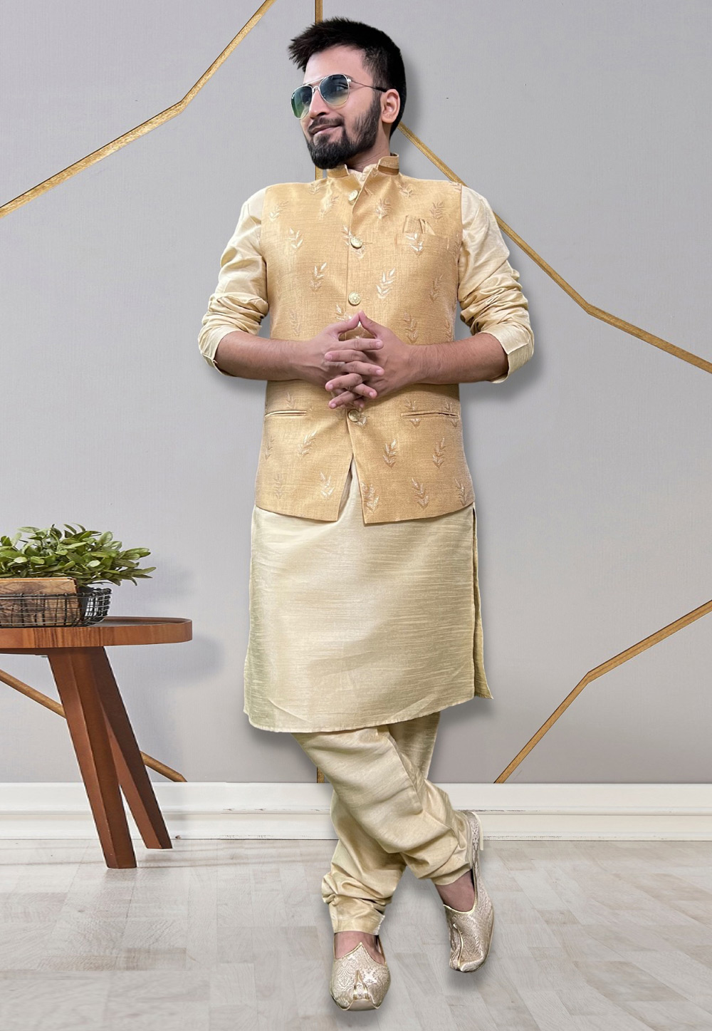 Beige Silk Kurta Pajama With Jacket 265255