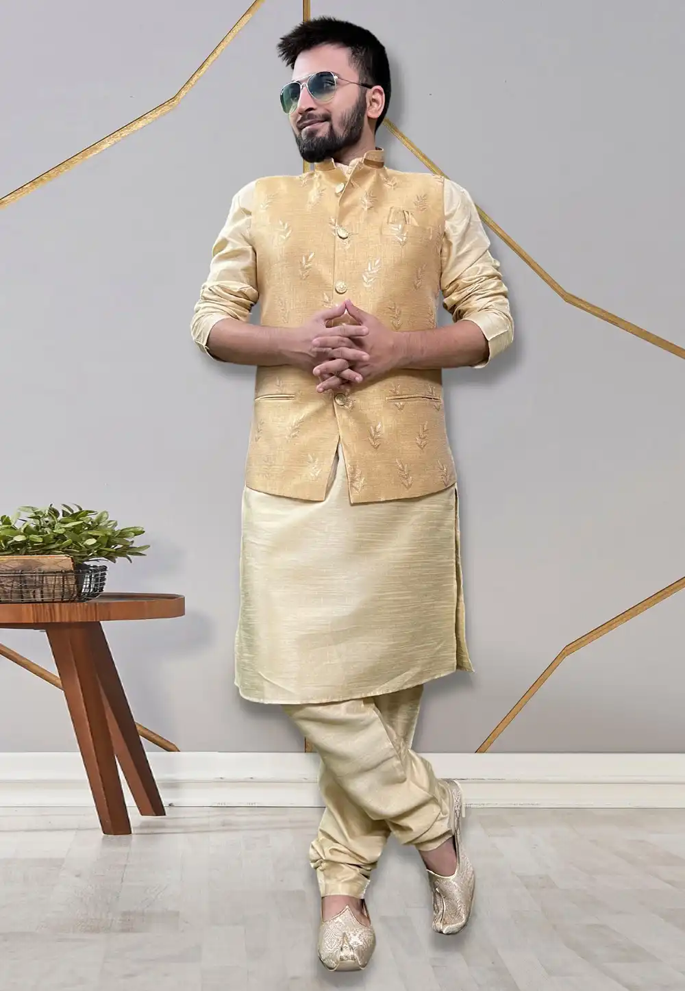Beige Silk Kurta Pajama With Jacket 265255