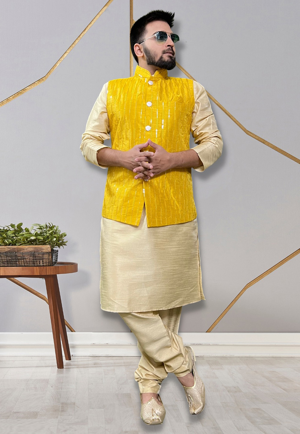 Beige Silk Kurta Pajama With Jacket 265256