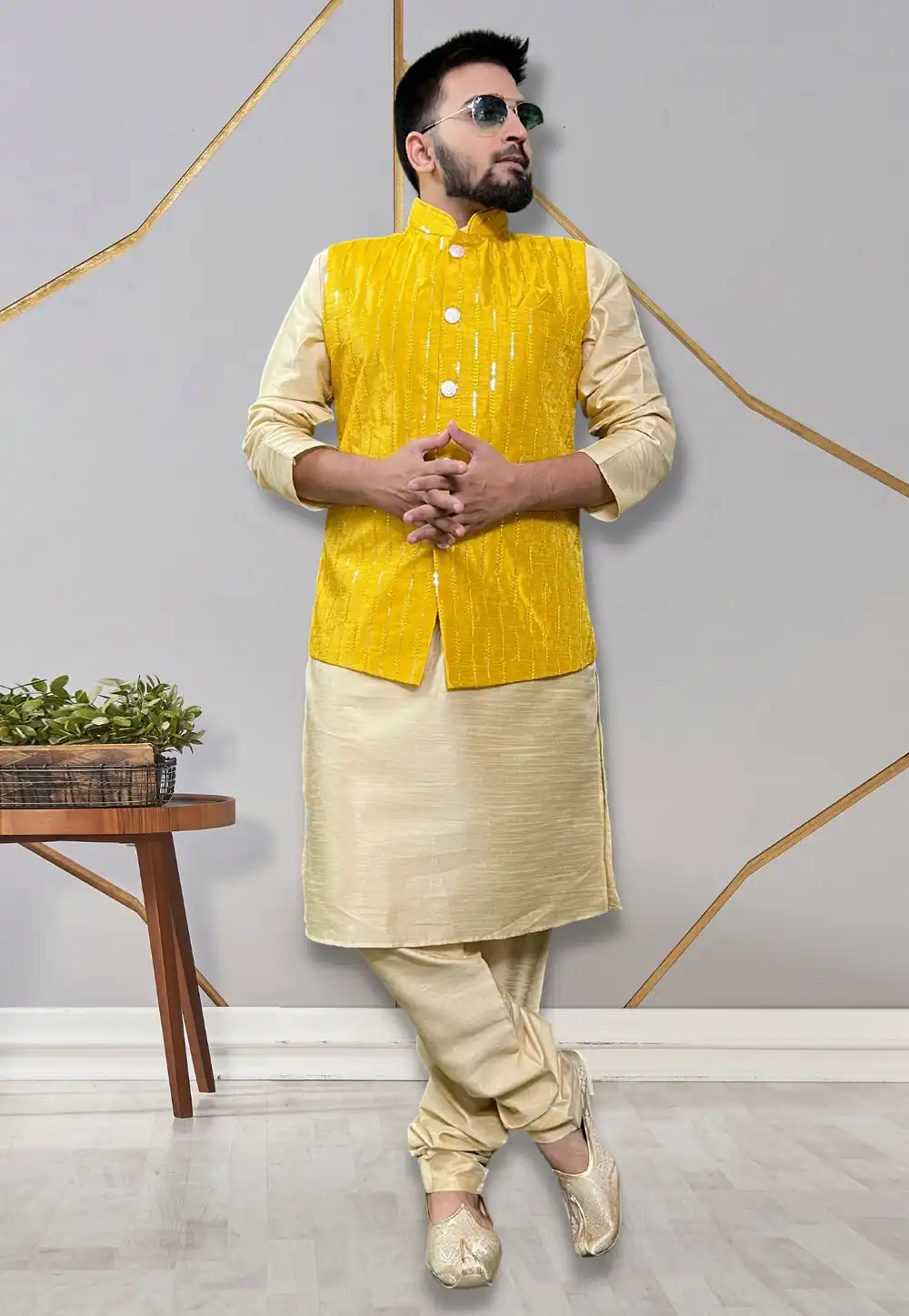 Beige Silk Kurta Pajama With Jacket 265256